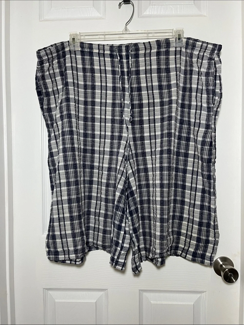 Blair 100% Cotton Charcoal and White Plaid Women’s Wide Leg Drawstring Shorts